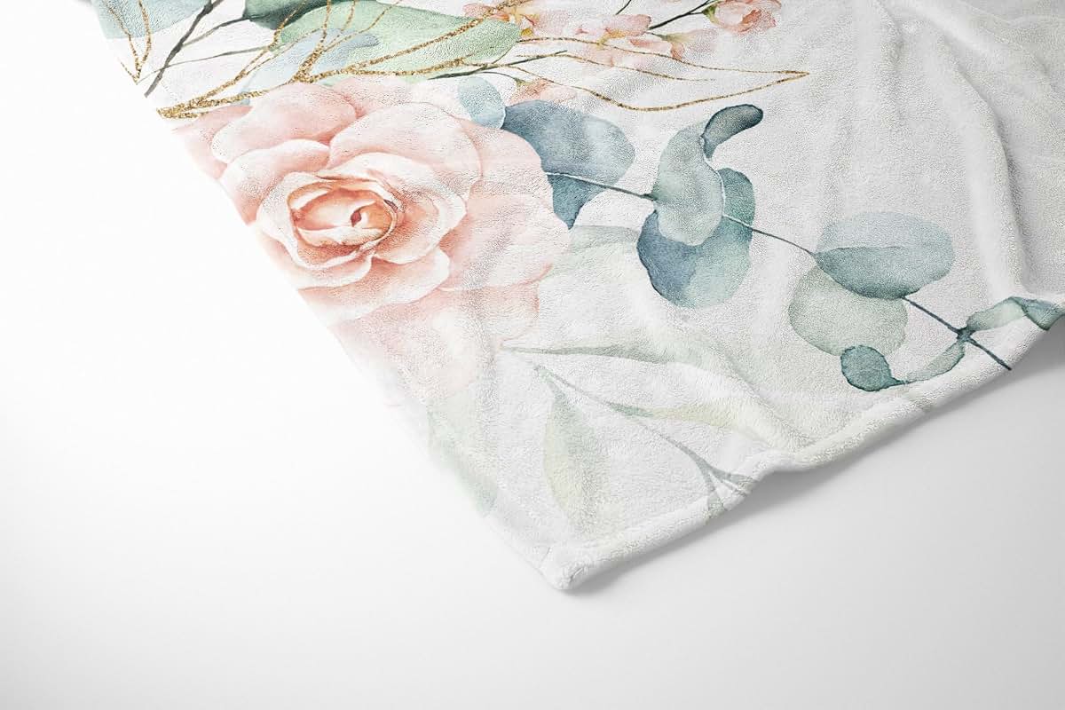 UnoCo Personalized Eucalyptus Baby Blanket, Baby Girl Blanket, Pink Floral Blanket, Eucalyptus Nursery, Floral Crib (photo 3)