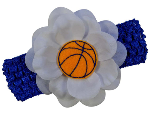 Funny Girl Designs Royal Blue and Gold Baby and Toddler Embroidered Felt Basketball Team Flower Headband