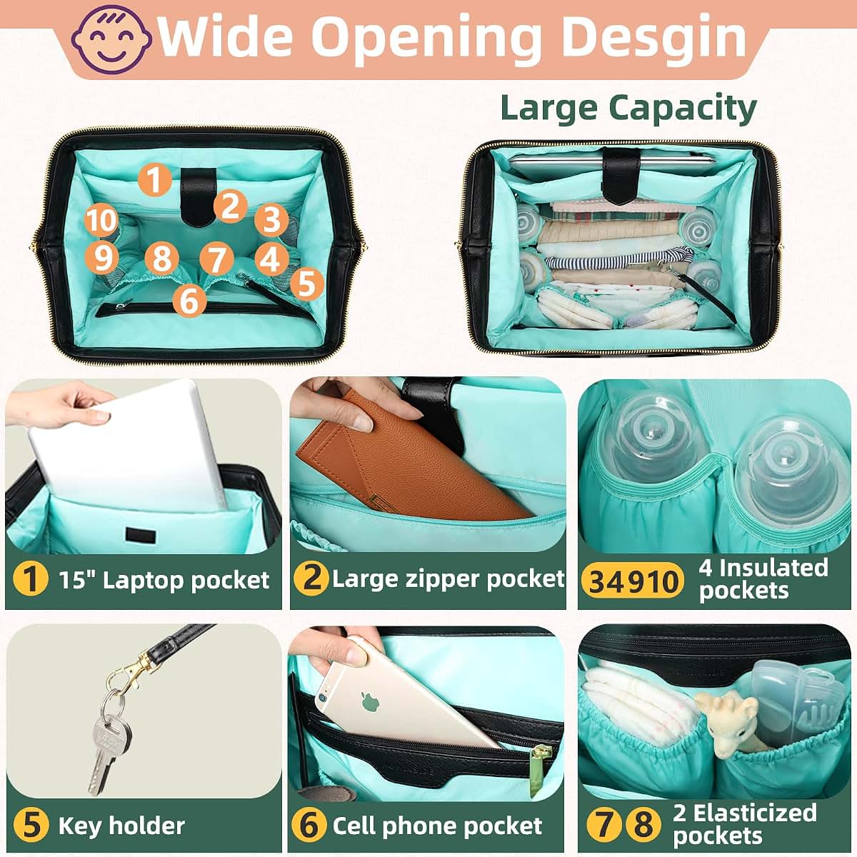 Mominside Diaper Bag Backpack | Large Capacity Baby Organizer