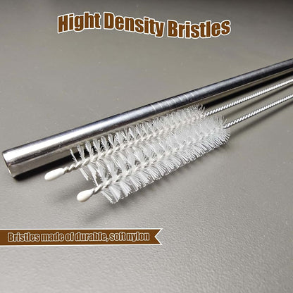 CIDYAUST 2-Pack Stainless Steel Straw Cleaner Brush, 8-Inch Nylon Bristle Tube Cleaning Brush, White