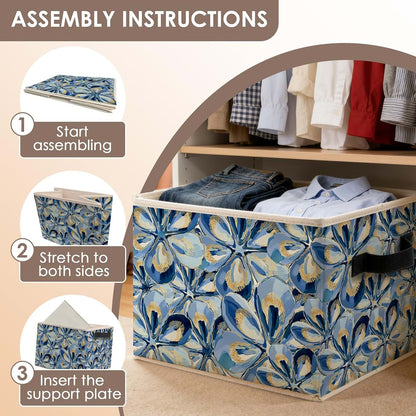 Blue Gold Oyster Coastal Beach Storage Bin Organizer