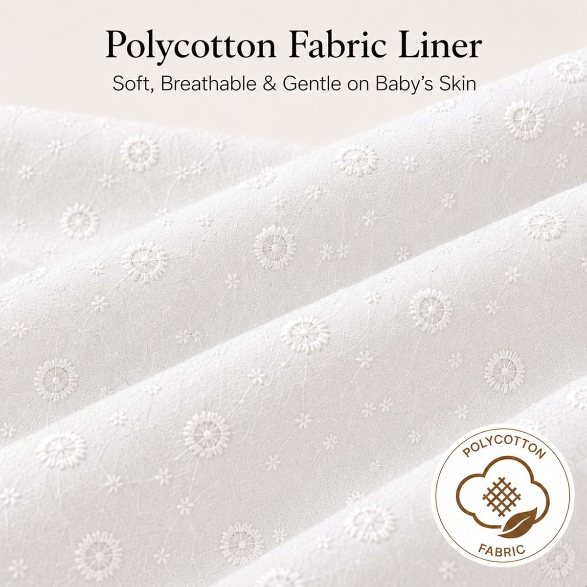 Ababy Moses Basket With Mattress, Fabric Liner & Polycotton Fitted Sheet - White Eyelet (photo 3)