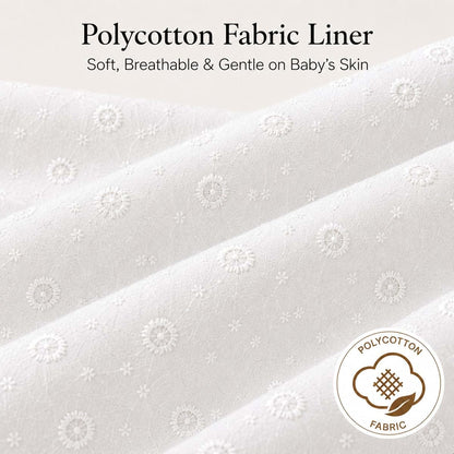 Ababy Moses Basket With Mattress, Fabric Liner & Polycotton Fitted Sheet - White Eyelet (photo 3)