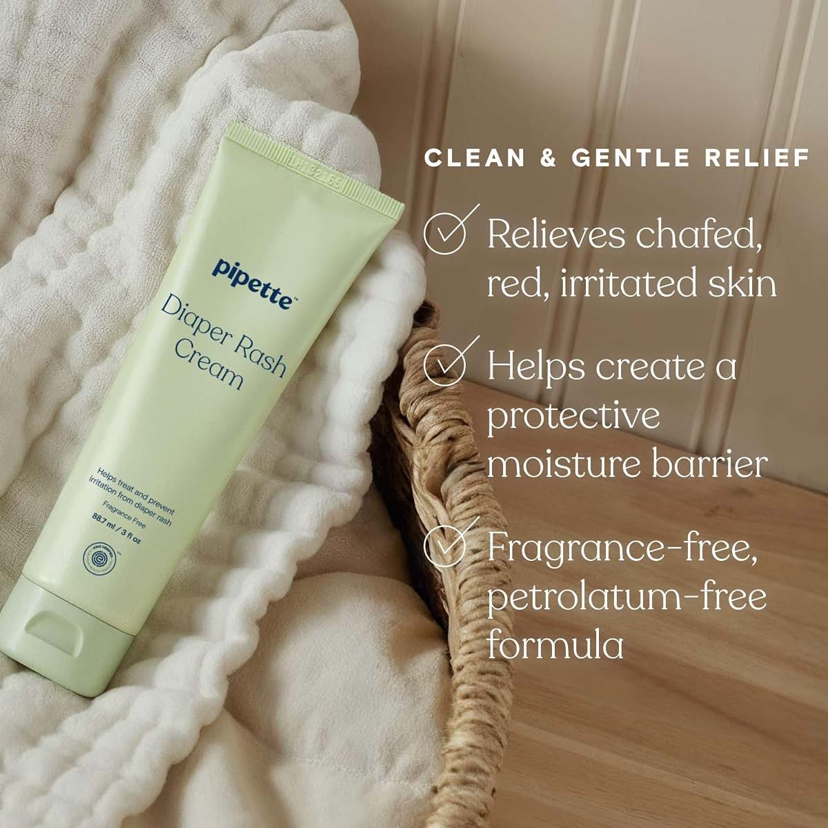 Pipette Diaper Rash Cream, Fragrance Free, 3 Fl Oz (Pack of 2)