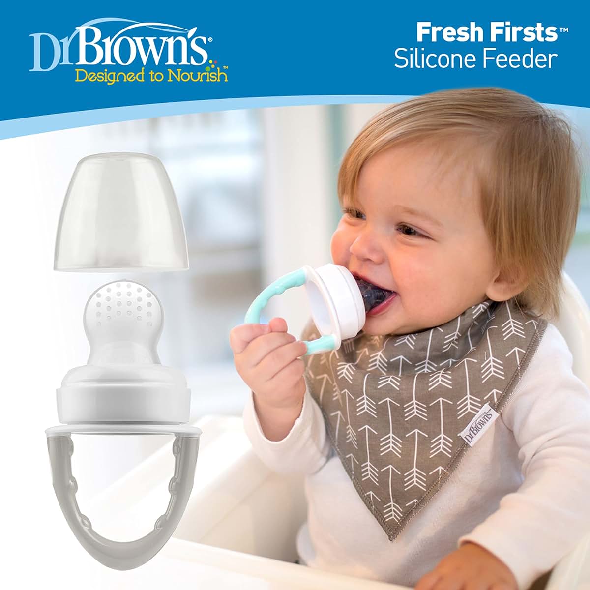 Dr. Brown's Designed to Nourish Silicone Feeder, Grey - for Self-Feeding and Teething