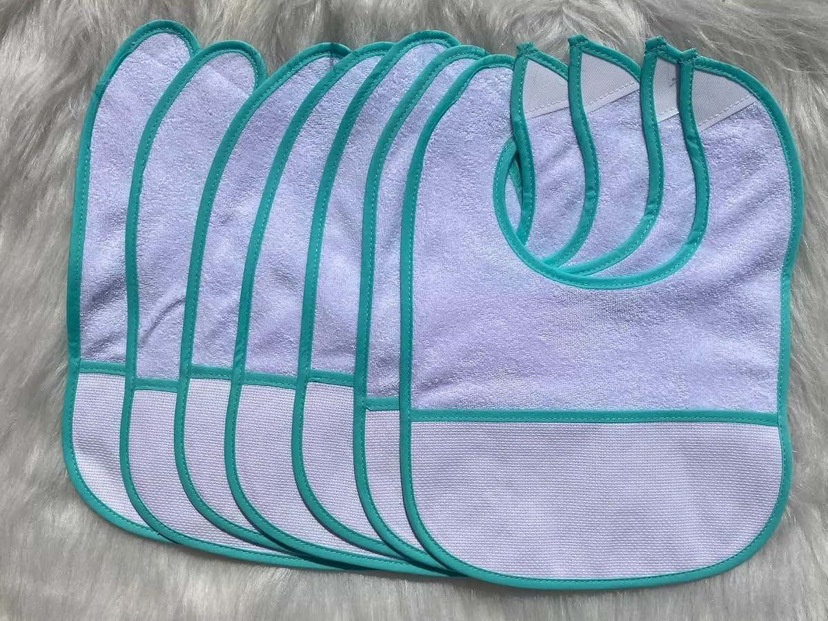 max stitch design 5pcs aqua color edged blank cotton 16count aida fabric pocketed, towel fabric bib to do cross stitch (photo 2)