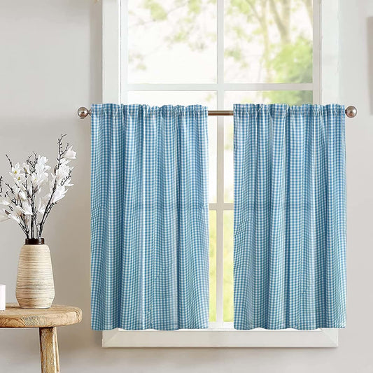 Zen Creative Designs Cotton Gingham Checkered Window Valance 2 Piece Set Turquoise