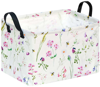 ACMUUNI Rectangle Nursery Storage Basket with Handles, Foldable Laundry Hamper