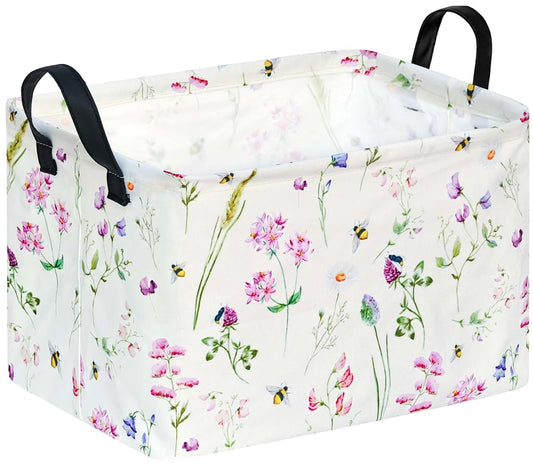 ACMUUNI Rectangle Nursery Storage Basket with Handles, Foldable Laundry Hamper