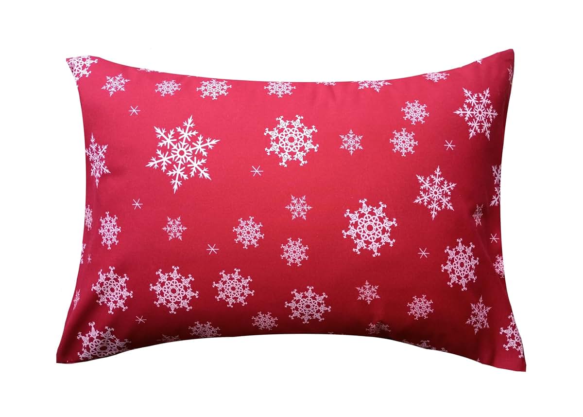 Christmas Snowflake Red Print ELLA & MAX Toddler Travel Pillowcase. Soft & Cuddly. Fits 13x18 & 14x19 Toddler Pillows.