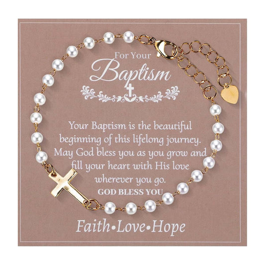 DONQTWAY 9 PCS Gold Cross Bracelet Gifts for Baby Baptism, Delicate Bracelet Jewelry from Godmother, Christian Gifts