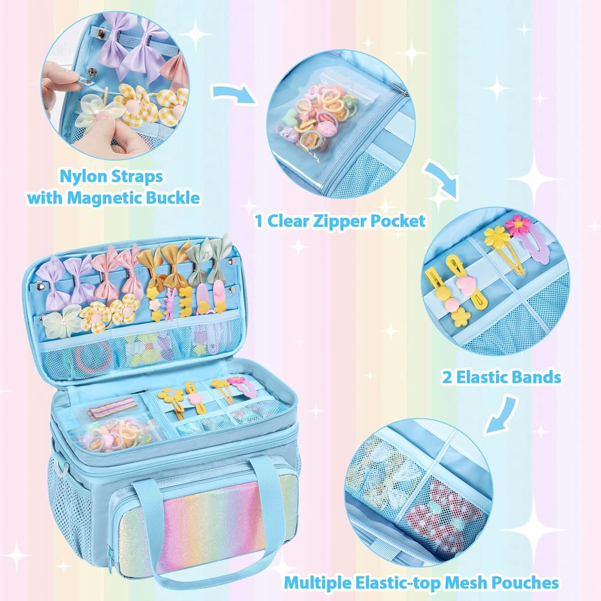 Hair Bow Organizer Storage Bag for Girls with Detachable Strap