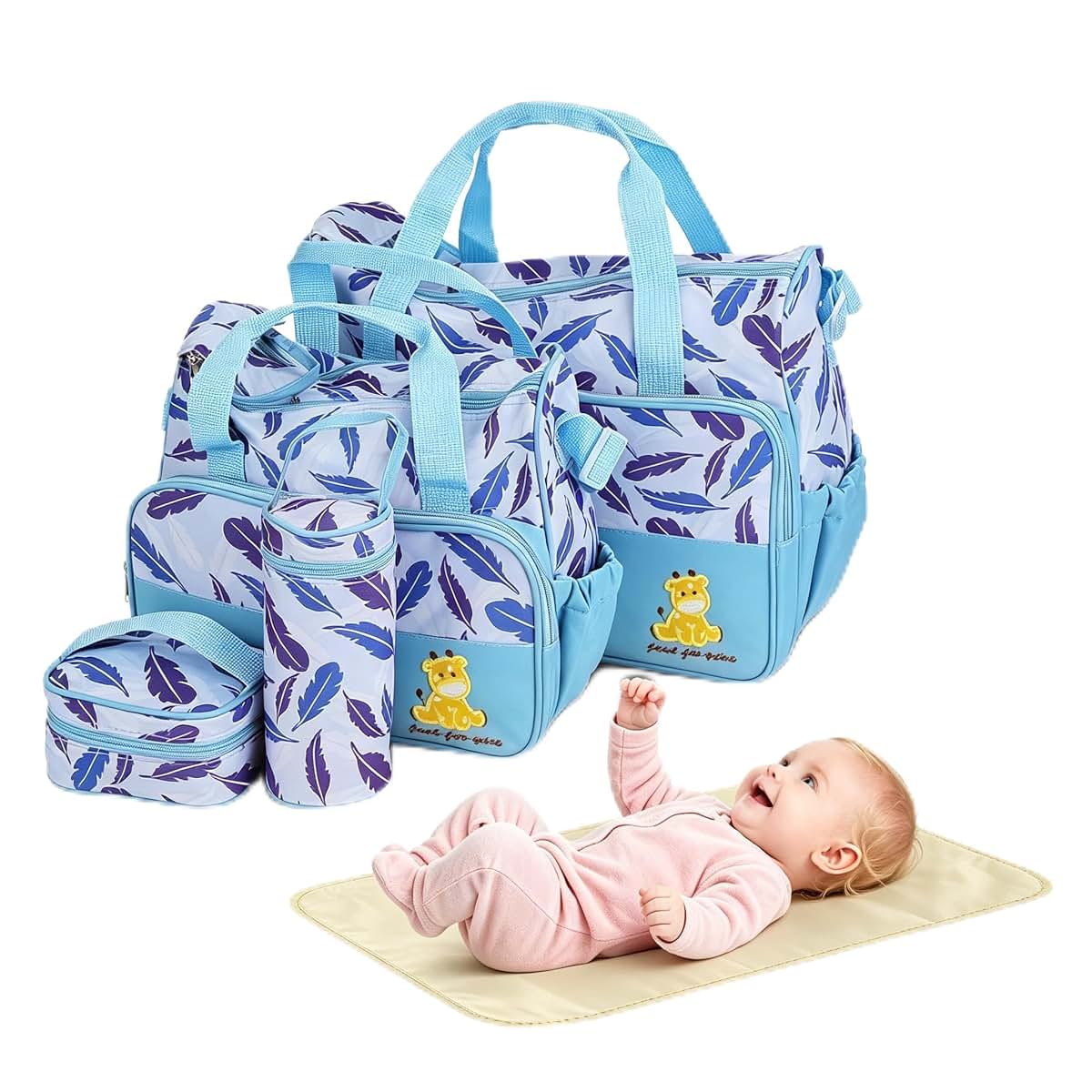 KOCASO Diaper Bag Tote Set for Baby 5 Piece Diaper Changing Totes Set