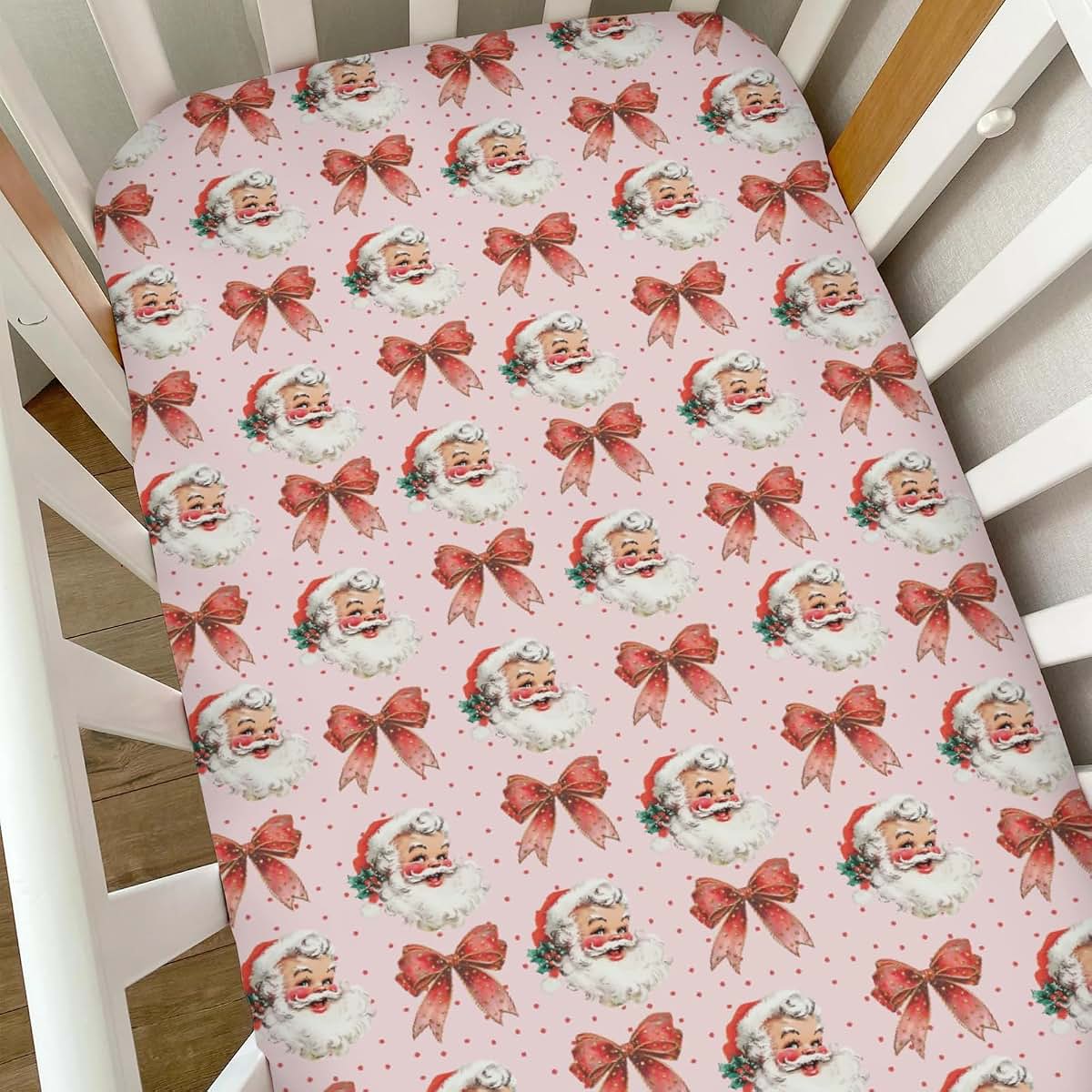Selgkds Vintage Merry Christmas Santa Bows Baby Crib Sheet