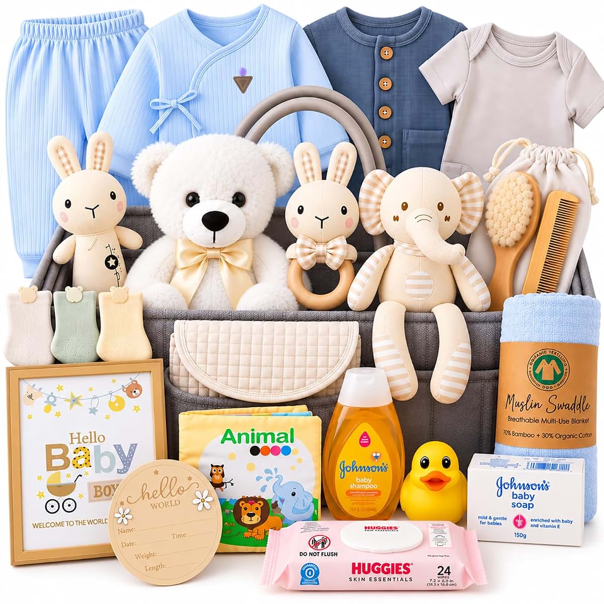 Beyond The Box Baby Boy Gift Basket In A Diaper Bag