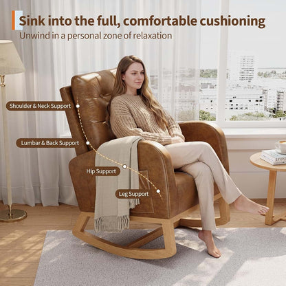 VORTEXTOVE Nursery Glider Rocking Chair – High Backrest, PU Leather, Orange