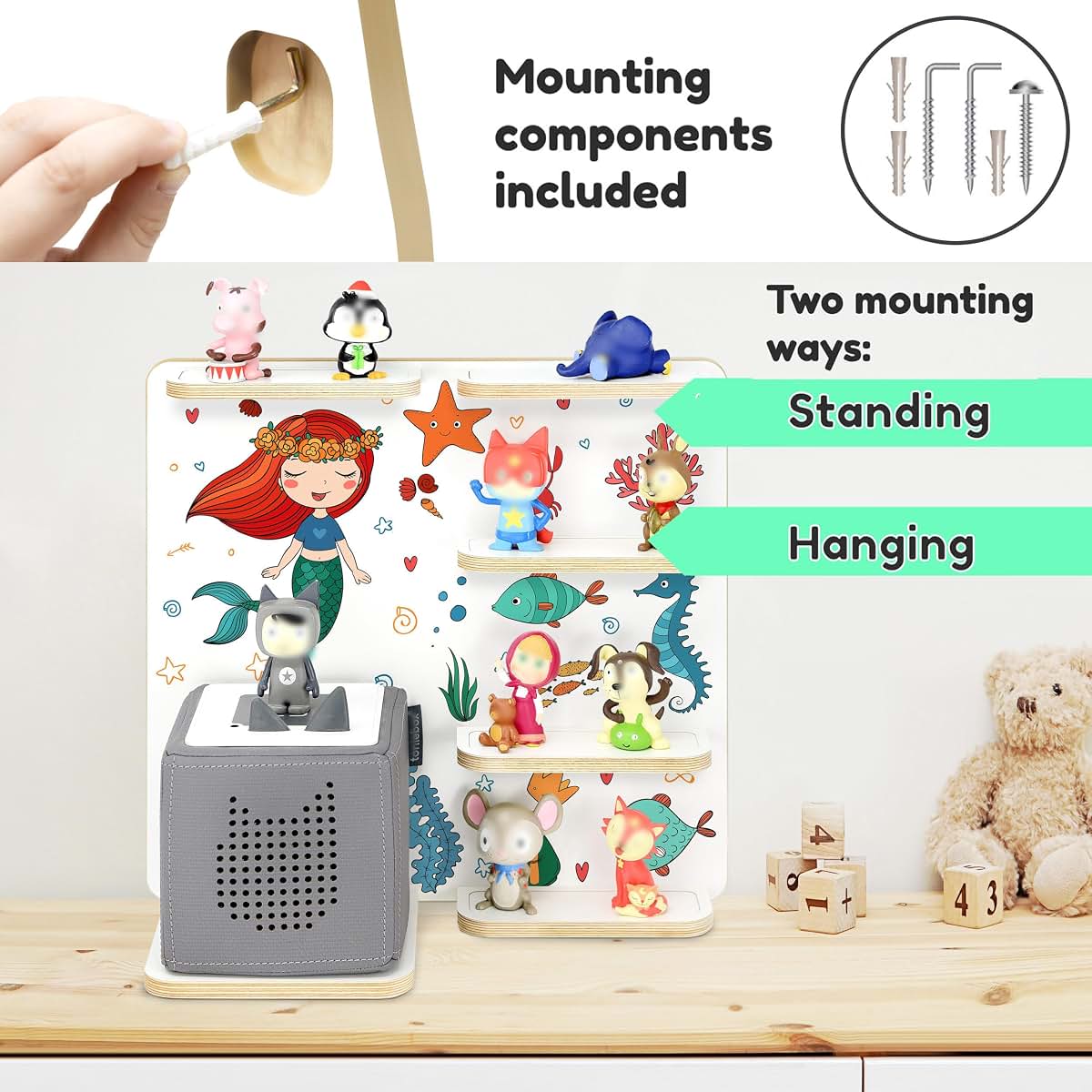 Stadtecken Wooden Shelf for Toniebox with Magnetic Figure Holders (photo 4)