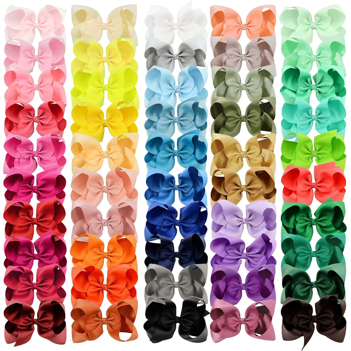 BabyOneStop 50pcs 6-Inch Grosgrain Hair Bows with Alligator Clips for Girls and Toddlers