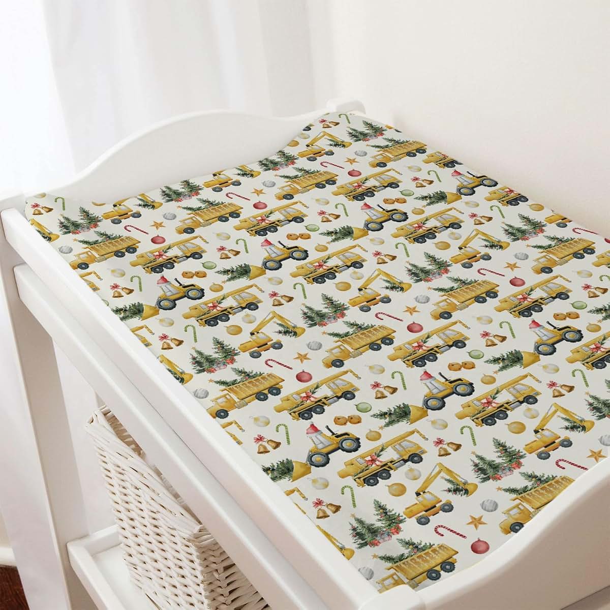 Christmas Construction Trucks Baby Changing Pad Cover 32x16 Soft Polyester