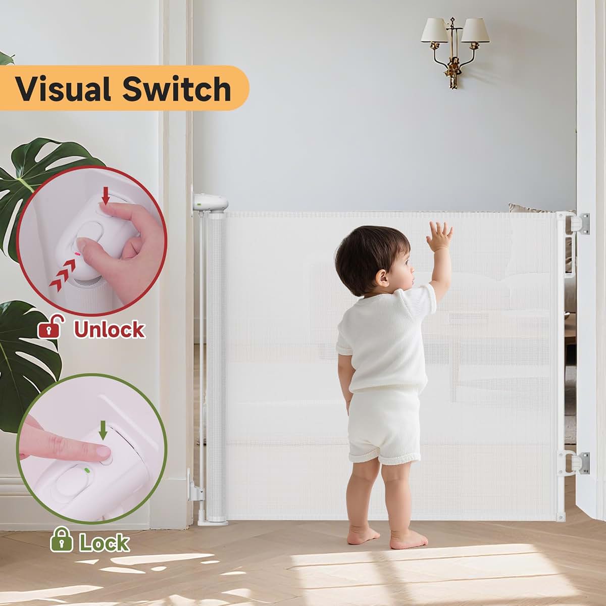 Libodun Retractable Baby Gate, 55 Inch Wide Mesh Gate