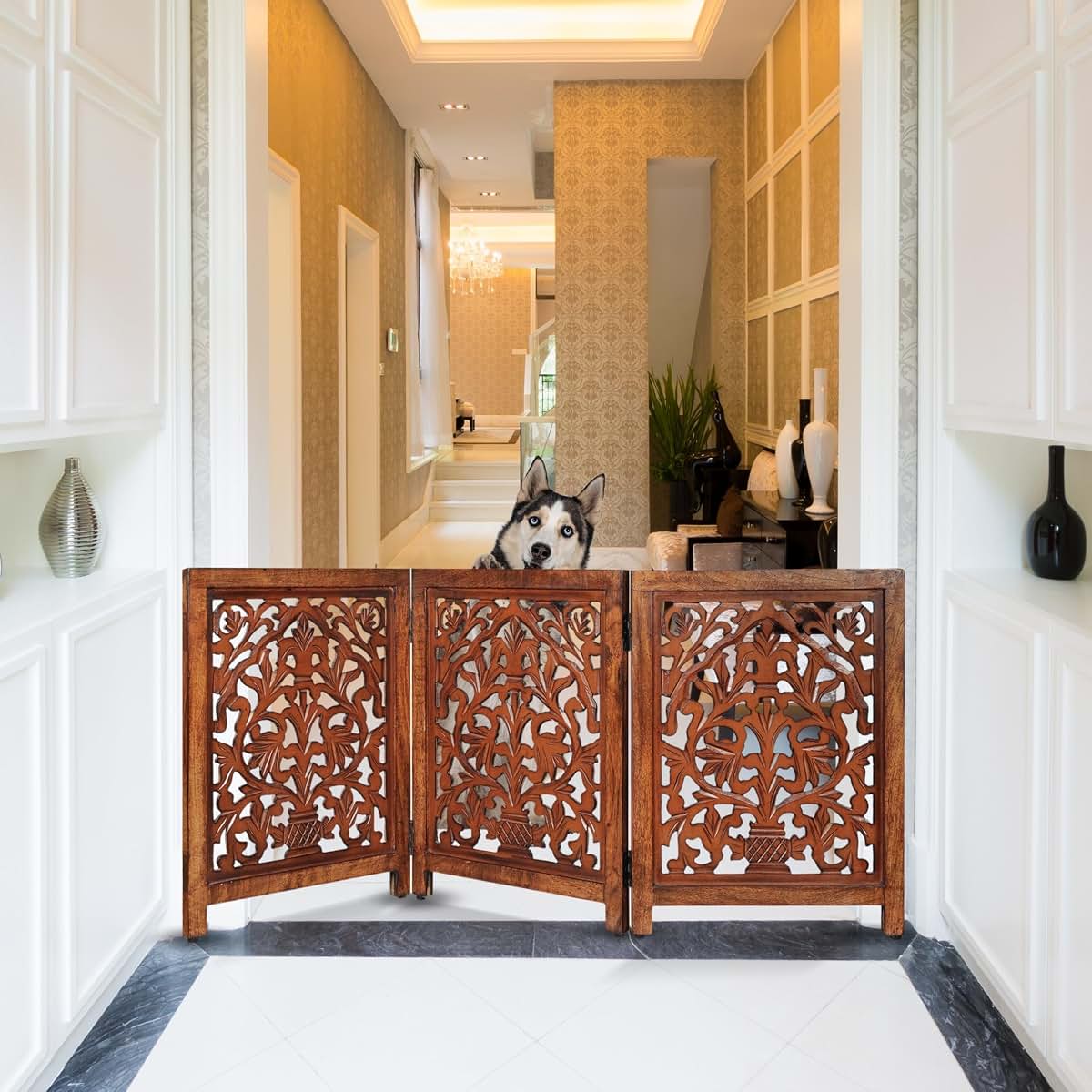 Homebia Designs Pet Gate – Foldable 3-Panel Wooden Dog Barrier (photo 3)