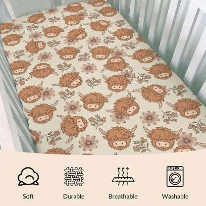 Cstdyfrv Boho Highland Cow Fitted Crib Sheet For Standard Mattresses (photo 3)