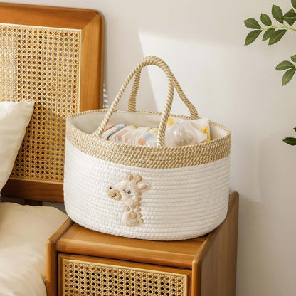 Tidelit Diaper Caddy Basket with Removable Divider, Cotton Rope Storage Organizer, Giraffe