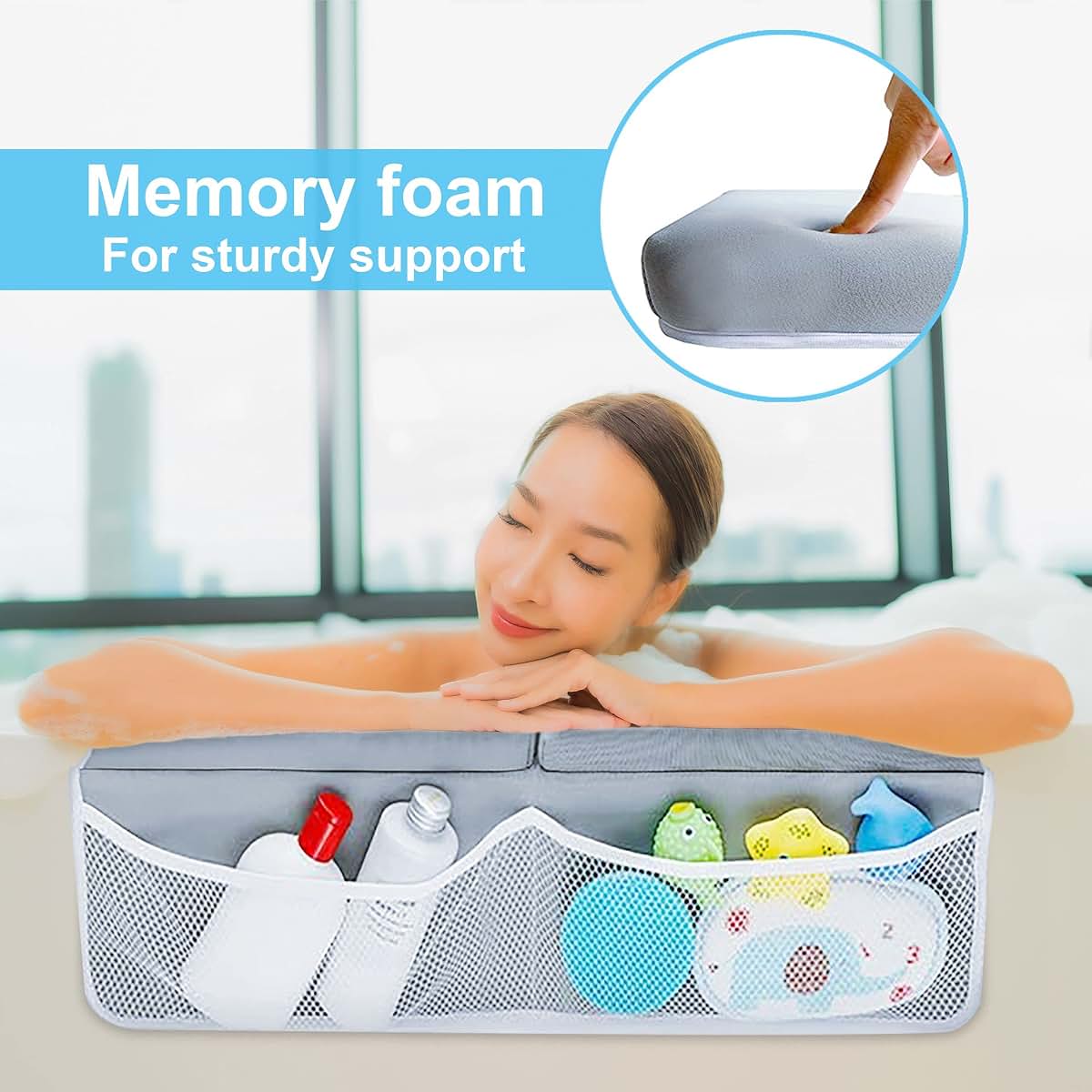 Bahoki Essentials Bath Kneeler Set with Memory Foam Support and Mesh Organizer