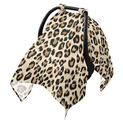 Mazeann Leopard Cheetah Print Cream Baby Car Seat Cover, Breathable Rayon Cotton Blend