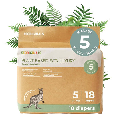 Ecoriginals Eco Walker Diapers Size 5 Plant-Based Disposable 27-40 lbs 18 Pack