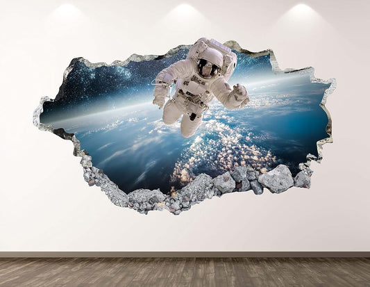 West Mountain Astronaut Wall Decal Art Decor 3D Space Sticker Mural Kids Room Vinyl Custom Gift BL54 (50" W x 30" H)