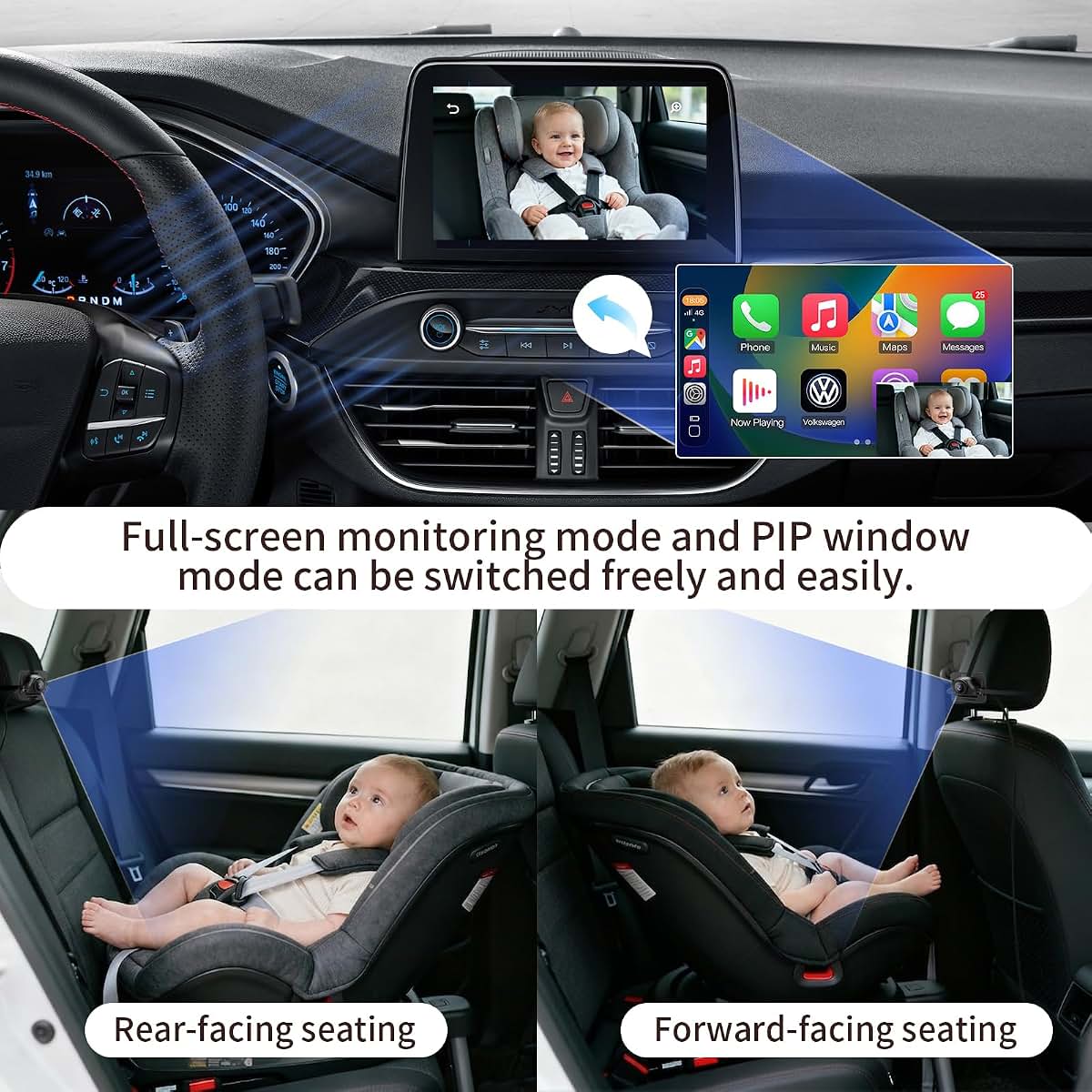 KIQIA Baby Car Camera with Wireless CarPlay & Android Auto Adapter (photo 2)