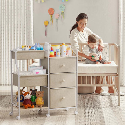 Modanais Baby Diaper Caddy Organizer Rolling Cart with Drawers, Off White (photo 3)
