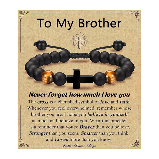 MHADBKH Adjustable Crosses Bead Bracelet for Boys Christening Confirmation Communion Gifts With Gifts Box Godson Son
