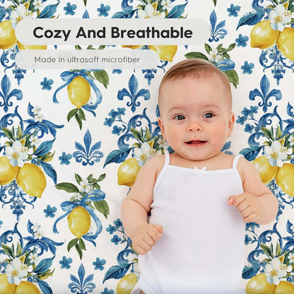 Horaldaily 2-Pack Fitted Crib Sheet, Microfiber Jersey, Lemons Floral