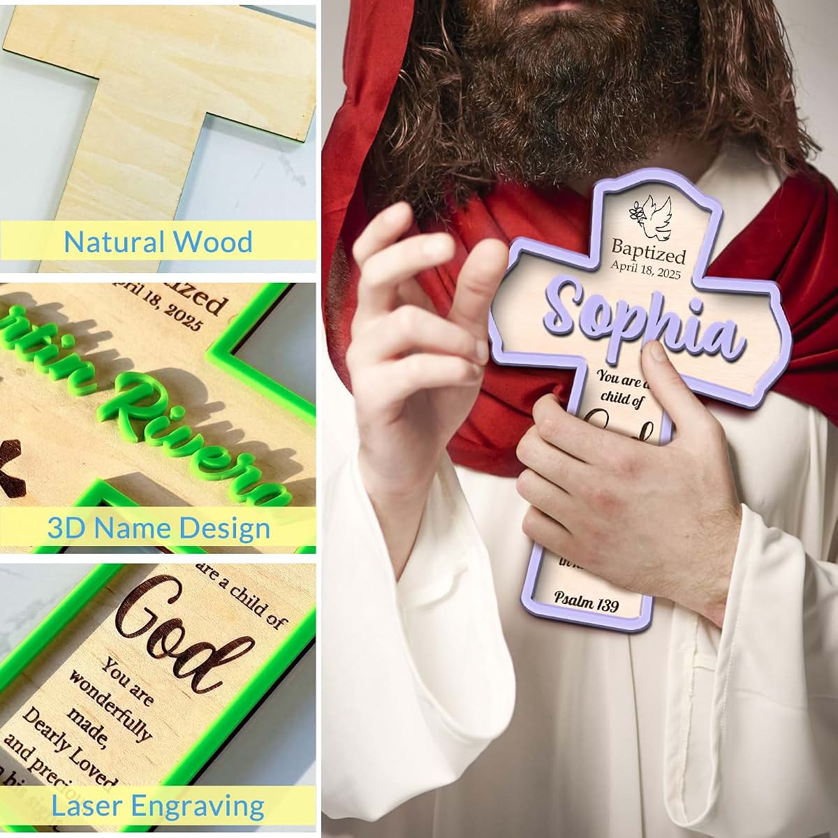 Hikppy Personalized Baptism Cross Personalized Cross 1st Holy Communion Blessing Christening Gifts