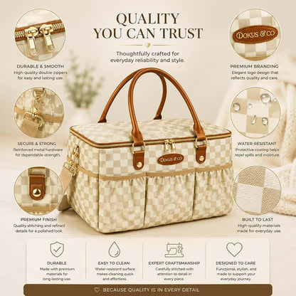 DOKUS & CO Diaper Bag Tote, Extra Large Collapsible Travel Baby Bag, Tan (photo 4)