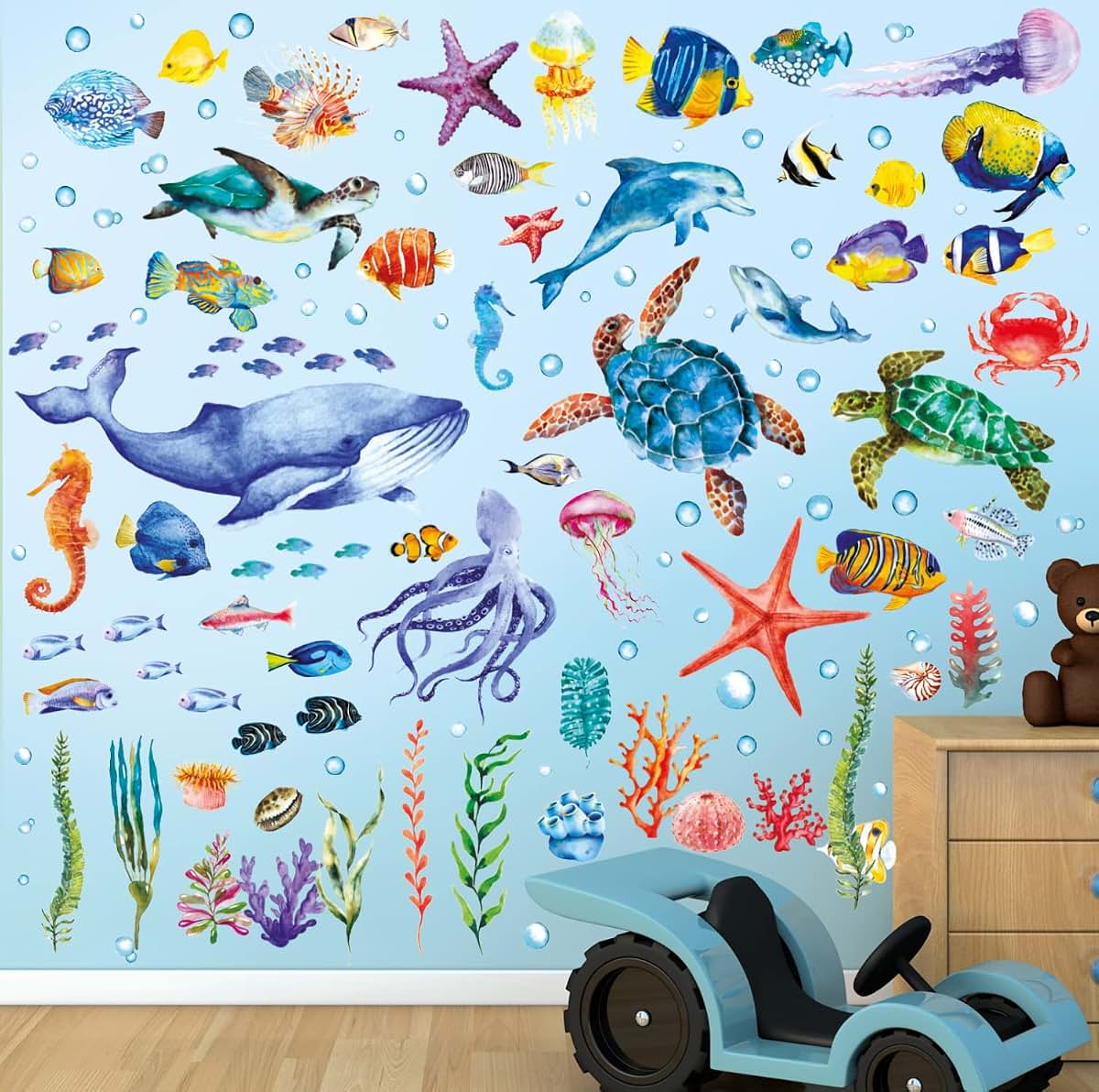 BASHOM DECOWALL 128-Piece Undersea Ocean Animals Wall Stickers Decals (DS12-8048)