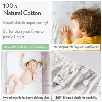 Joey & Joan Bedside Sleeper Bassinet Sheets for Milliard Side Sleeper, 21 x 36 Inch, 100% Cotton, 2 Pack, Grey and Mint