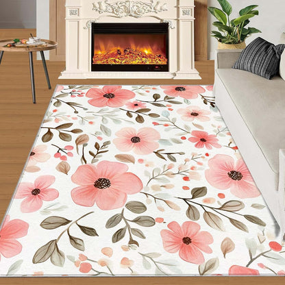 HYGIUID Florals Area Rugs 4x5 - Florals Rug for Entryway, Flowers Washable Entry Way Rugs Kids Carpet for Inside House