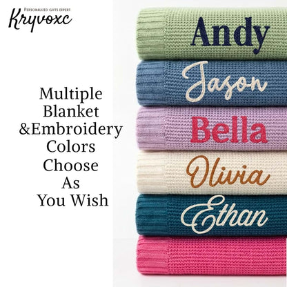 Kryvoxc Personalized Baby Blanket with Name, Cotton Receiving Swaddle Blanket and Beanie Set, Customized Baby Blankets (photo 3)