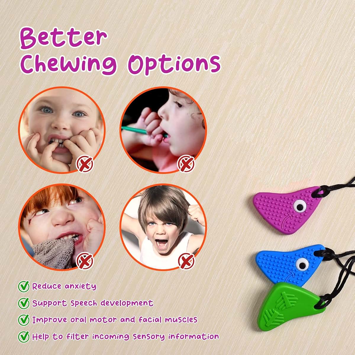 Seeway Shark Tooth Sensory Chew Necklaces, 3 Pack (photo 2)