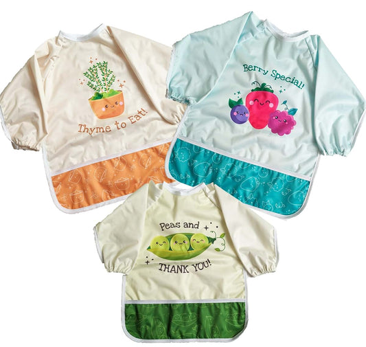 Madrona Brands 3 Pack Food Baby Bib With Sleeves For Ages 1-3