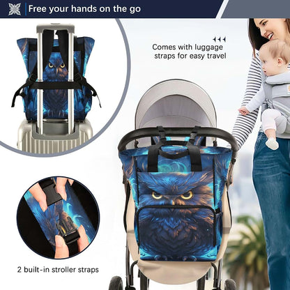 LINNIKEEEE Cool Blue Owl Diaper Bag Travel Backpack Large Capacity Tote Mom Bags for Dad Women Girls (photo 2)