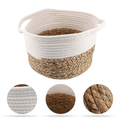 Cotton Rope Woven Storage Basket with Handles for Home Organization