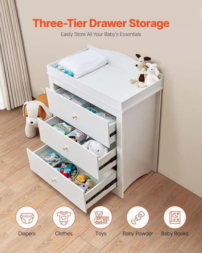 BabyOneStop Changing Table Dresser with 3 Drawers for Nursery Storage