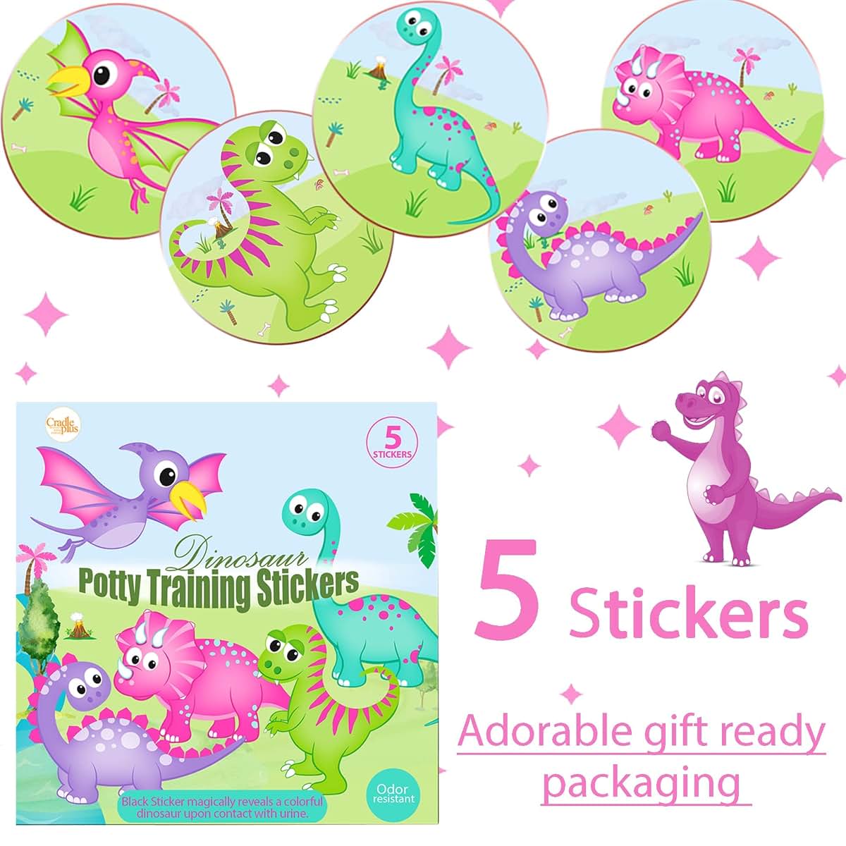 Cradle Plus Pregnancy Baby & Toddlers Magic Potty Training Stickers - Pink Dinosaur (photo 3)