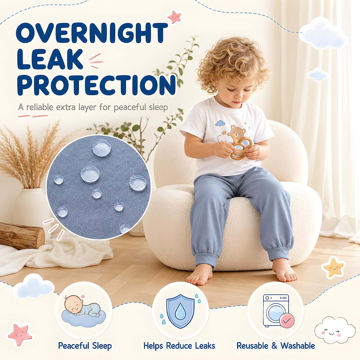 MomEasier Reusable Overnight Potty Training Diaper Pants Waterproof Boys Girls 2 Pack (photo 2)