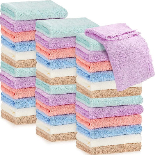 BabyOneStop 36 Pack Baby Washcloths, 10 x 10 Inch Coral Fleece, 6 Colors, Absorbent & Reusable