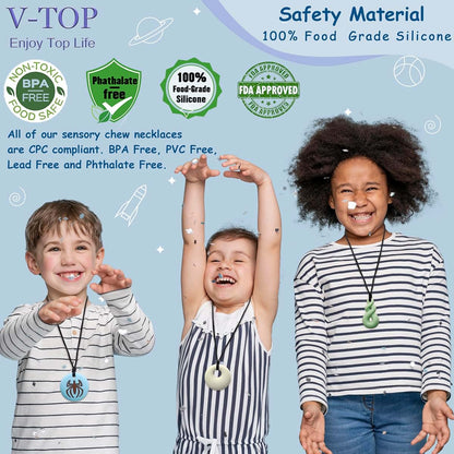 8 Pack Sensory Silicone Chew Necklace Set for Kids and Adults